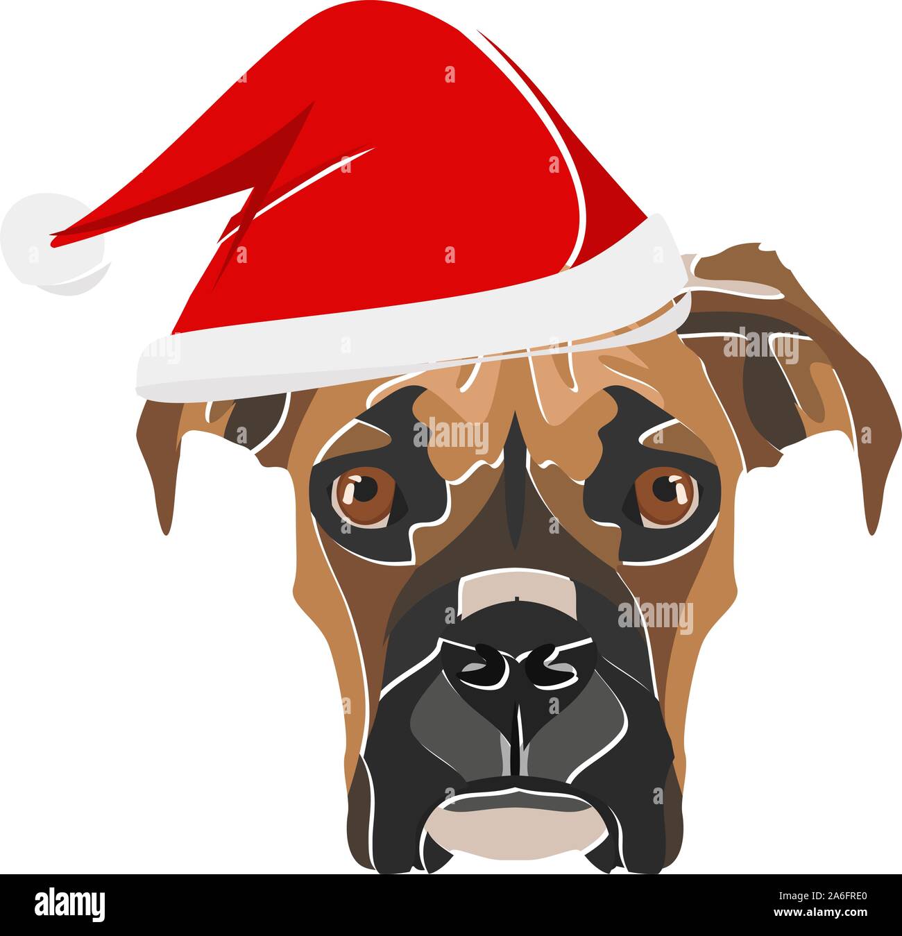 Boxer mit Santa Hut - Dieses fröhliche Hund ist richtig Beschaulich durch seine Santa Hat. Ein weihnachtliches Motiv für Hundebesitzer. Stock Vektor