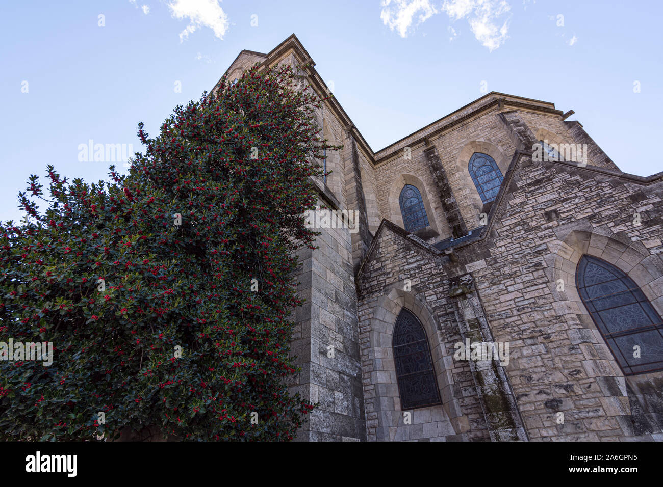 Szene eines alten gotischen Kathedrale Unserer Lieben Frau von Nahuel Huapi in San Carlos de Bariloche, Argentinien Stockfoto