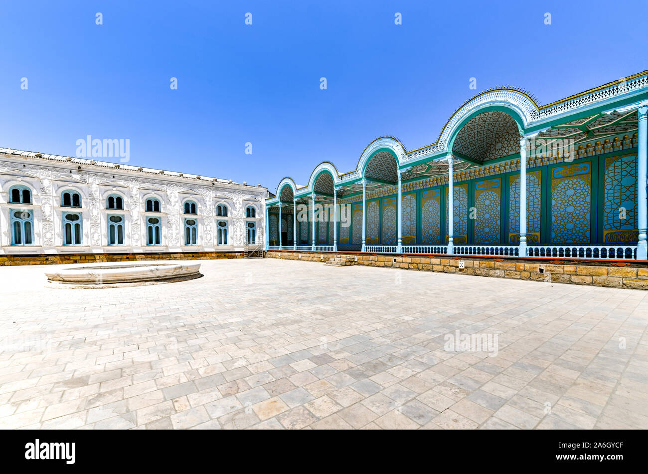 Ich sitora Mokhi Khosa - der Sommerpalast der Bukharan Emire in Usbekistan. Stockfoto