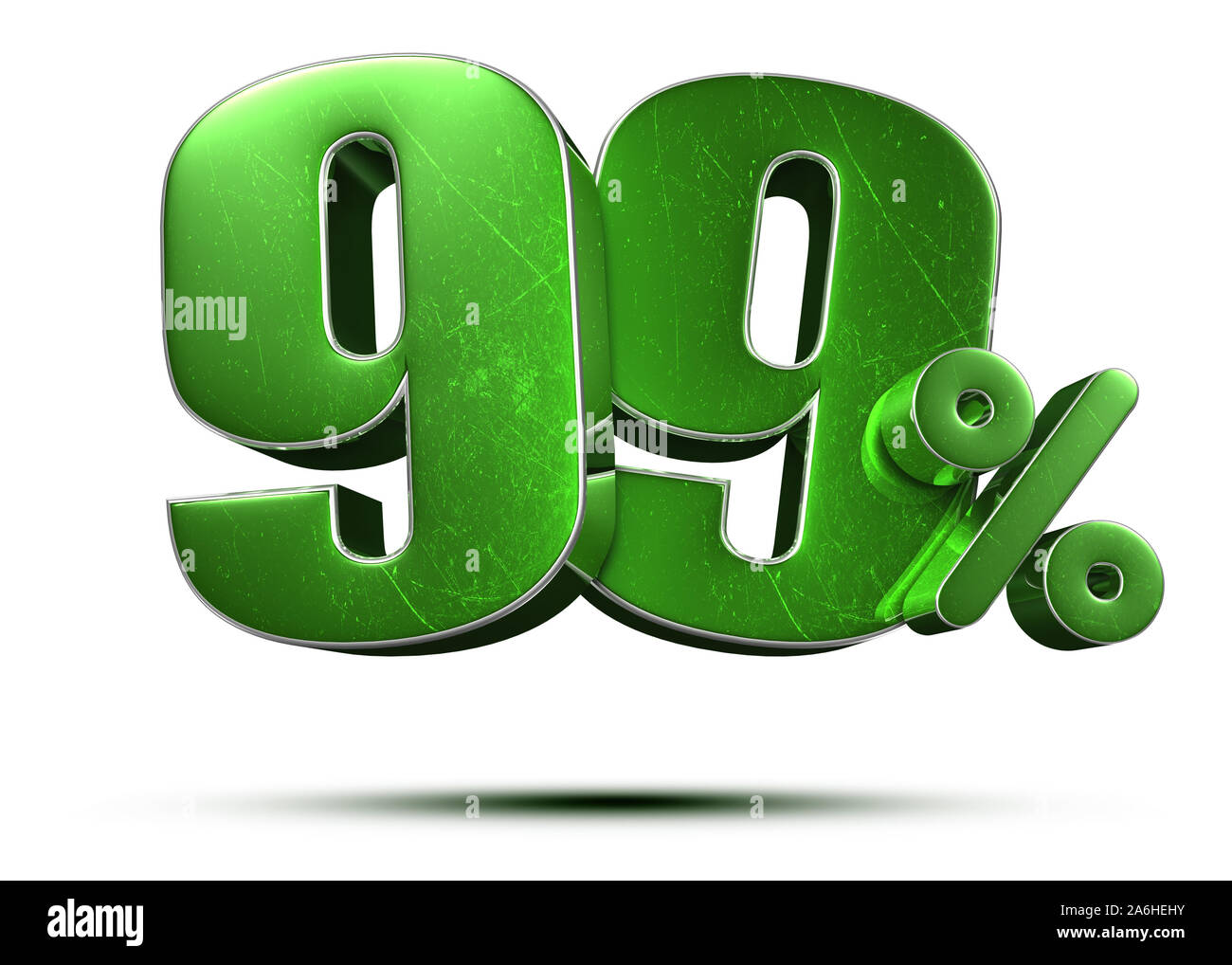 99 Prozent grün 3D-Rendering auf weißem Hintergrund. (mit Clipping Path). Stockfoto