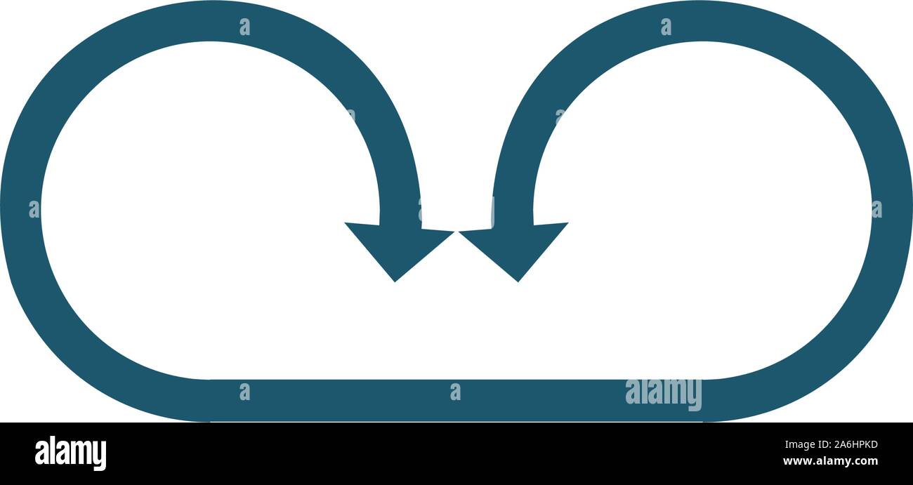 Zwei angeschlossene Kreis gegenüber Pfeile. Kann für Verkehrszeichen oder Logo verwendet werden. Vektor Illustration auf weißem Hintergrund. Stock Vektor