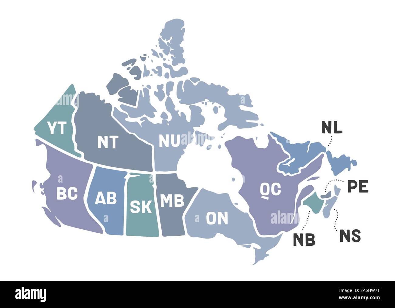 Karte Kanada. Poster Karte der Provinzen und Territorien Kanadas Stock Vektor