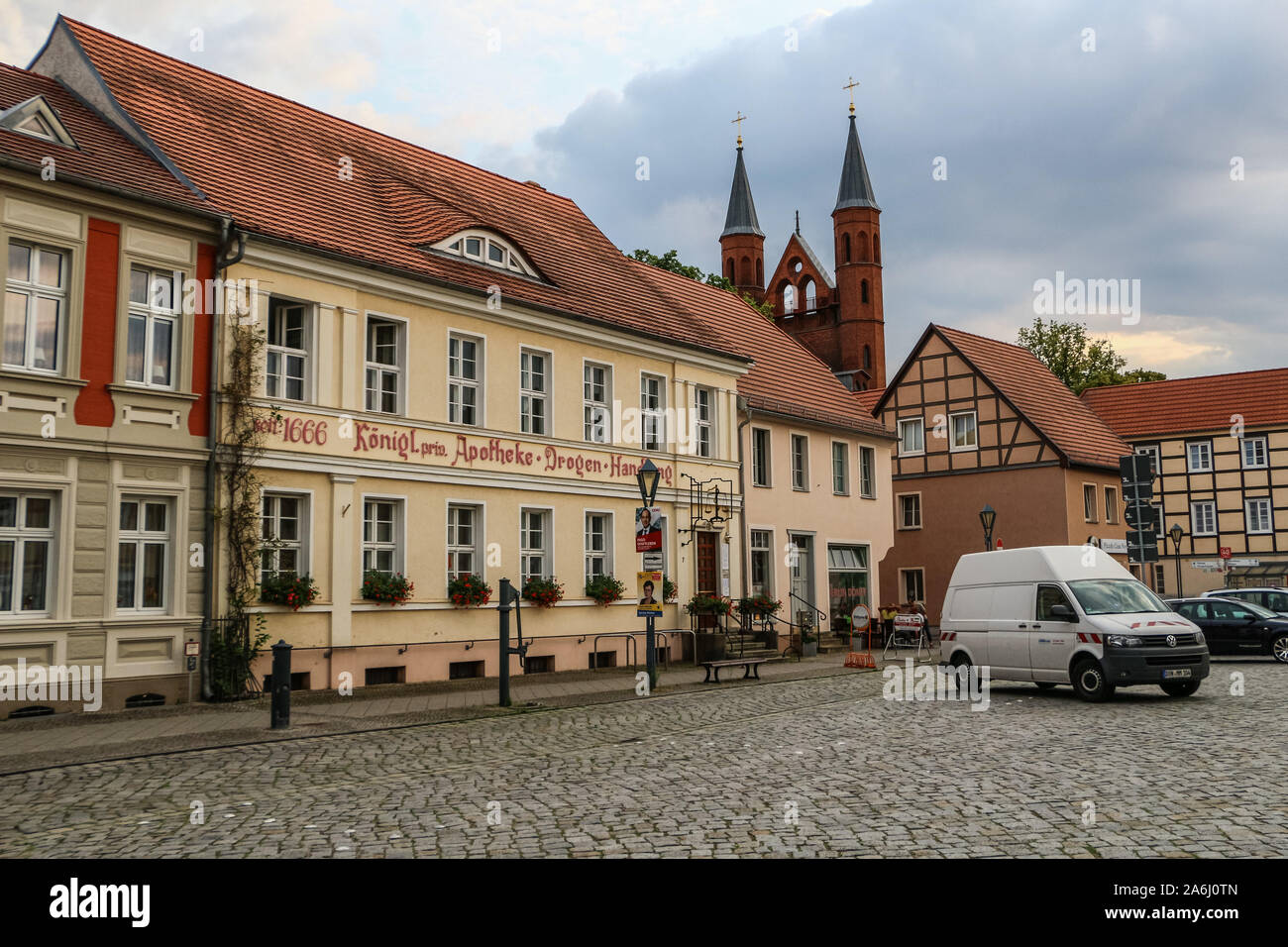 Allgemeine Ansicht des alten städtischen Gebäude ist in Kyritz, Brandenburg, Deutschland am 1. August 2019 © Michal Fludra/Alamy Live Nachrichten gesehen Stockfoto