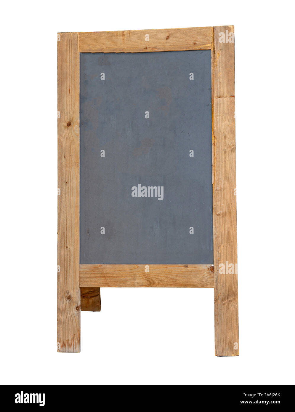 Menü Vorlage, Tafel leere Staffelei mit Holzrahmen isolierten Ausschnitt vor weißem Hintergrund, kopieren Raum Stockfoto