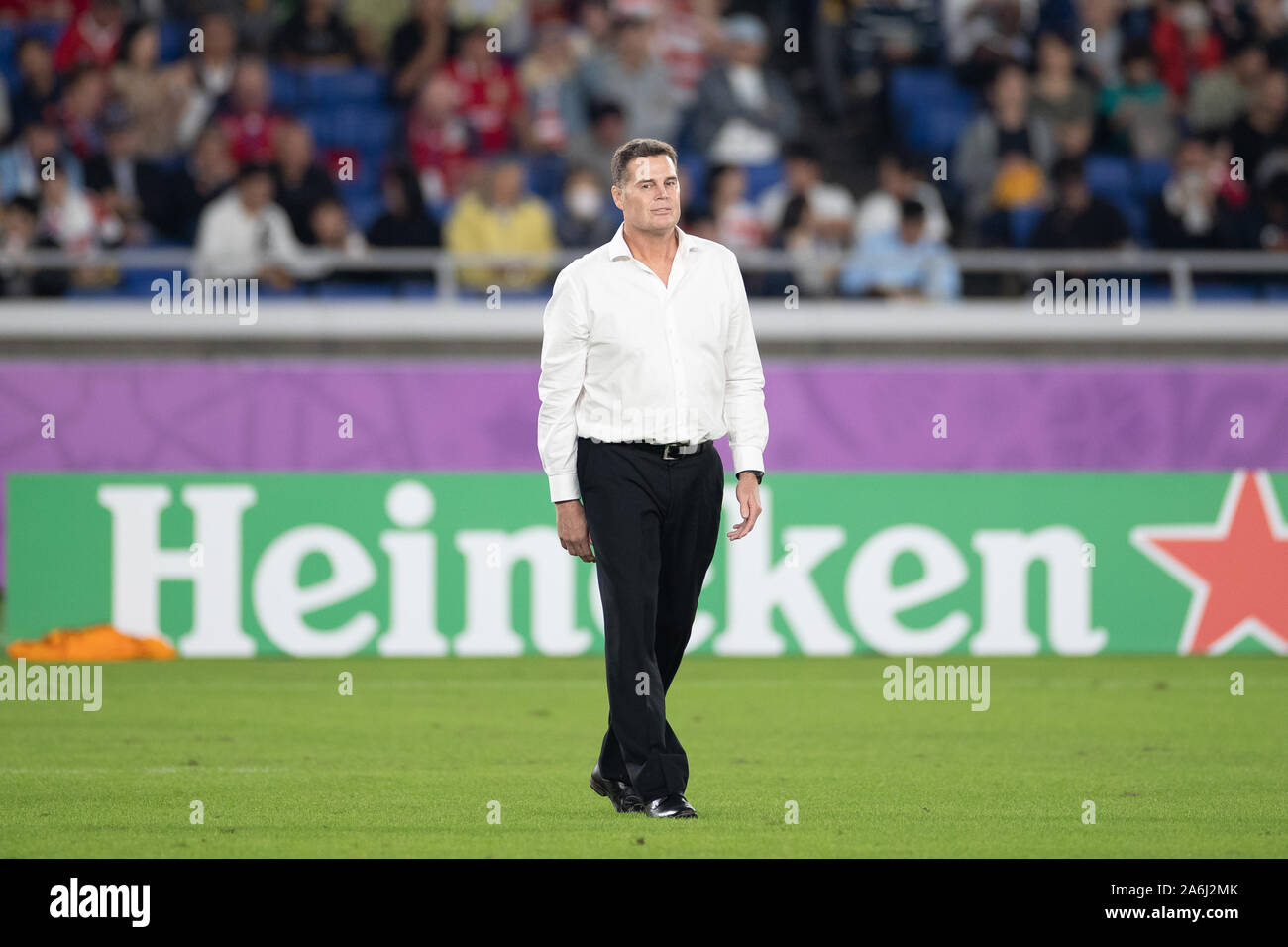 Yokohama, Japan. 27 Okt, 2019. Rssie Erasmus Haupttrainer von Südafrika vor dem Rugby World Cup Halbfinale zwischen Wales und Südafrika in der Präfektur Kanagawa, Japan, am 27. Oktober 2019. Credit: Cal Sport Media/Alamy leben Nachrichten Stockfoto