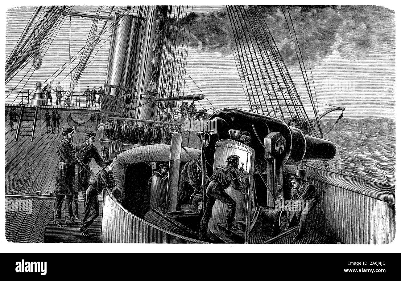Am Ende des 19. Jahrhunderts ein gepanzertes Fregatte war das mächtigste Schiff: die Kanonen wurde größer, mehr destruktiv, präziser, und könnte Feuer an mehr Reichweite mit Gyroskopischen Stabilität Stockfoto