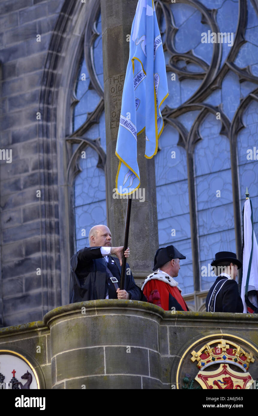 Reiter und civic Zahlen im Jahr 2019, der Märsche in Edinburgh, Schottland, Großbritannien. Über 250 Pferde und Reiter nahmen an der Veranstaltung teil. Stockfoto