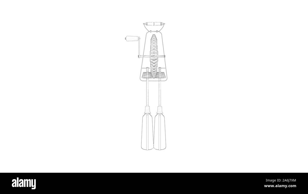3D-Rendering für eine Vintage Retro Egg Beater auf weißem Hintergrund Stockfoto