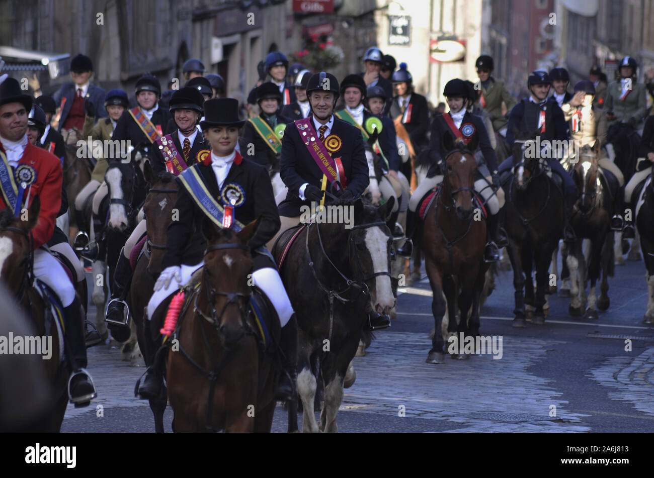 Reiter und civic Zahlen im Jahr 2019, der Märsche in Edinburgh, Schottland, Großbritannien. Über 250 Pferde und Reiter nahmen an der Veranstaltung teil. Stockfoto