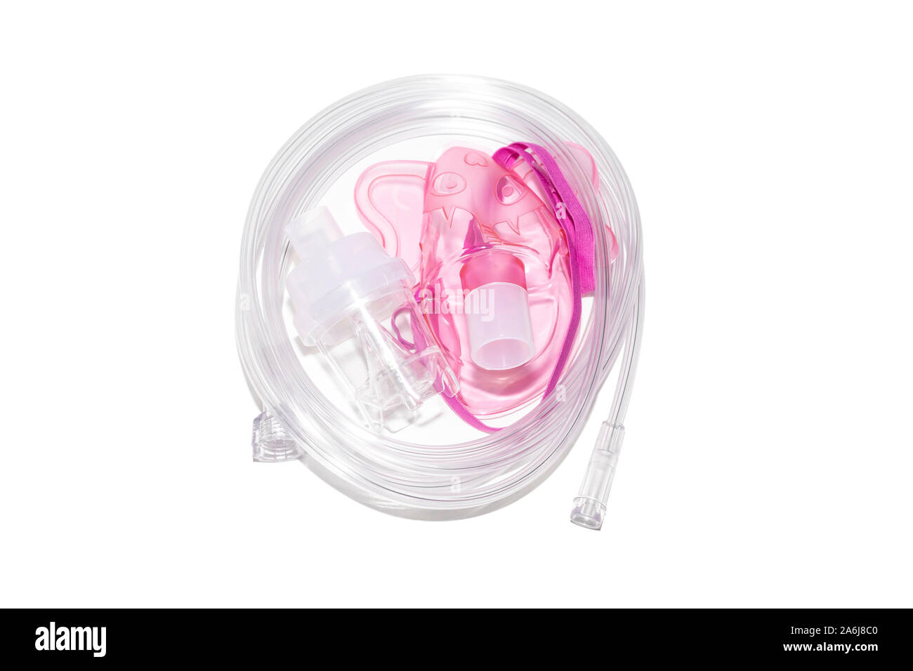 Vernebler Kompressor Inhalator mit Atemmaske. Maske medizinische Vernebler auf einem weißen Hintergrund. Stockfoto