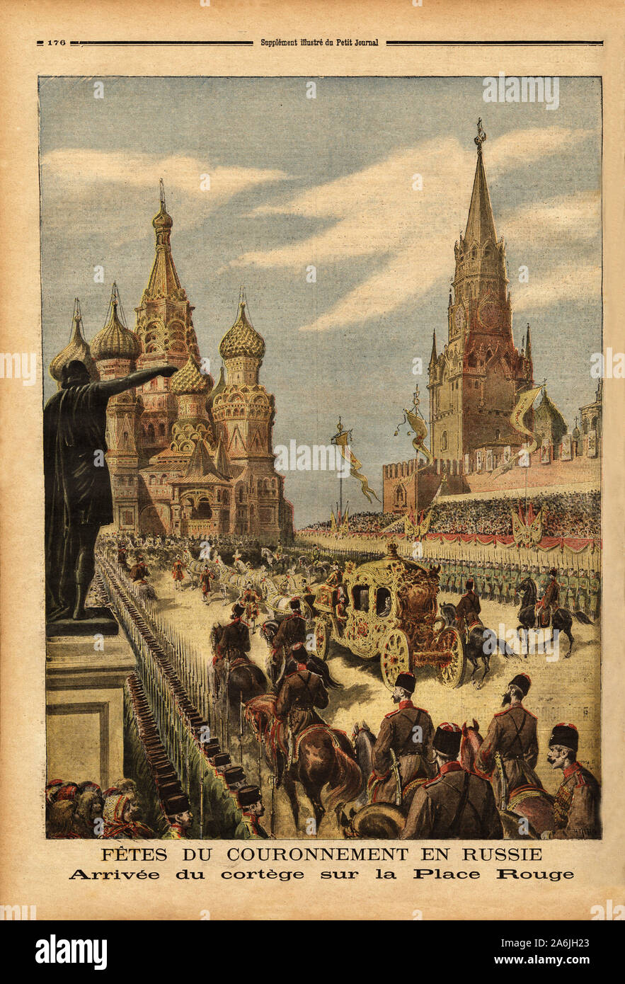 L'arrivee du cortege sur la Place Rouge (Moscou), ein l'Anlass Le couronnement de Zar Nikolaus II. (1868-1918). Tiefdruck in "Le Petit Journal" 31/05/1 Stockfoto