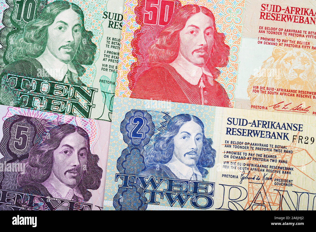 Old South African Rand einen geschäftlichen Hintergrund Stockfoto