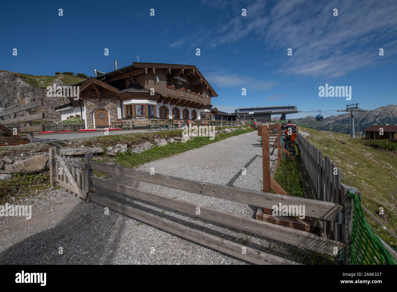 Grubighutte, unterhalb der Grubigstein, Lermoos, Zugspitze Arena, Ehrwald, Österreich Stockfoto