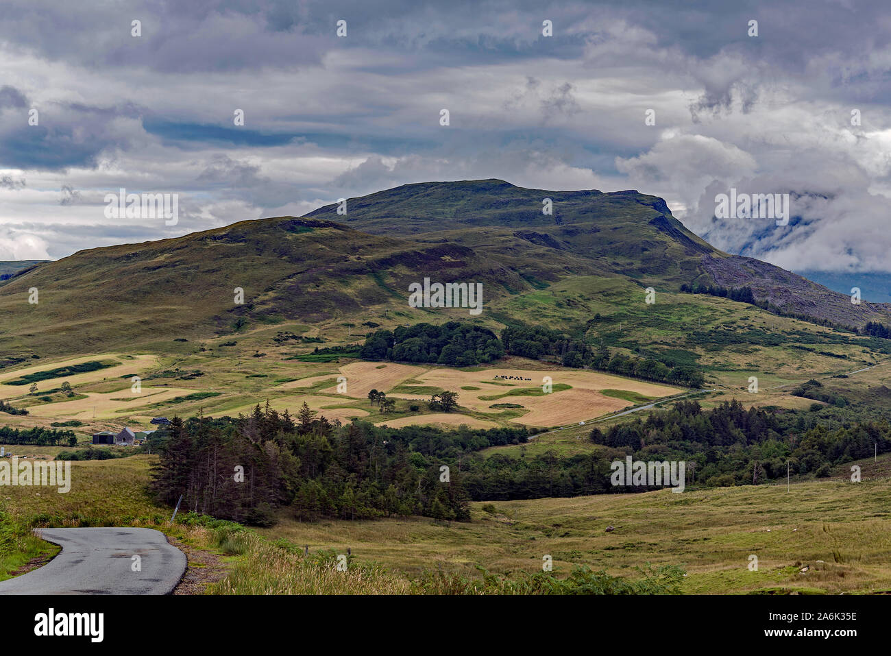 Elgol Farm und Berg, Isle of Skye Stockfoto