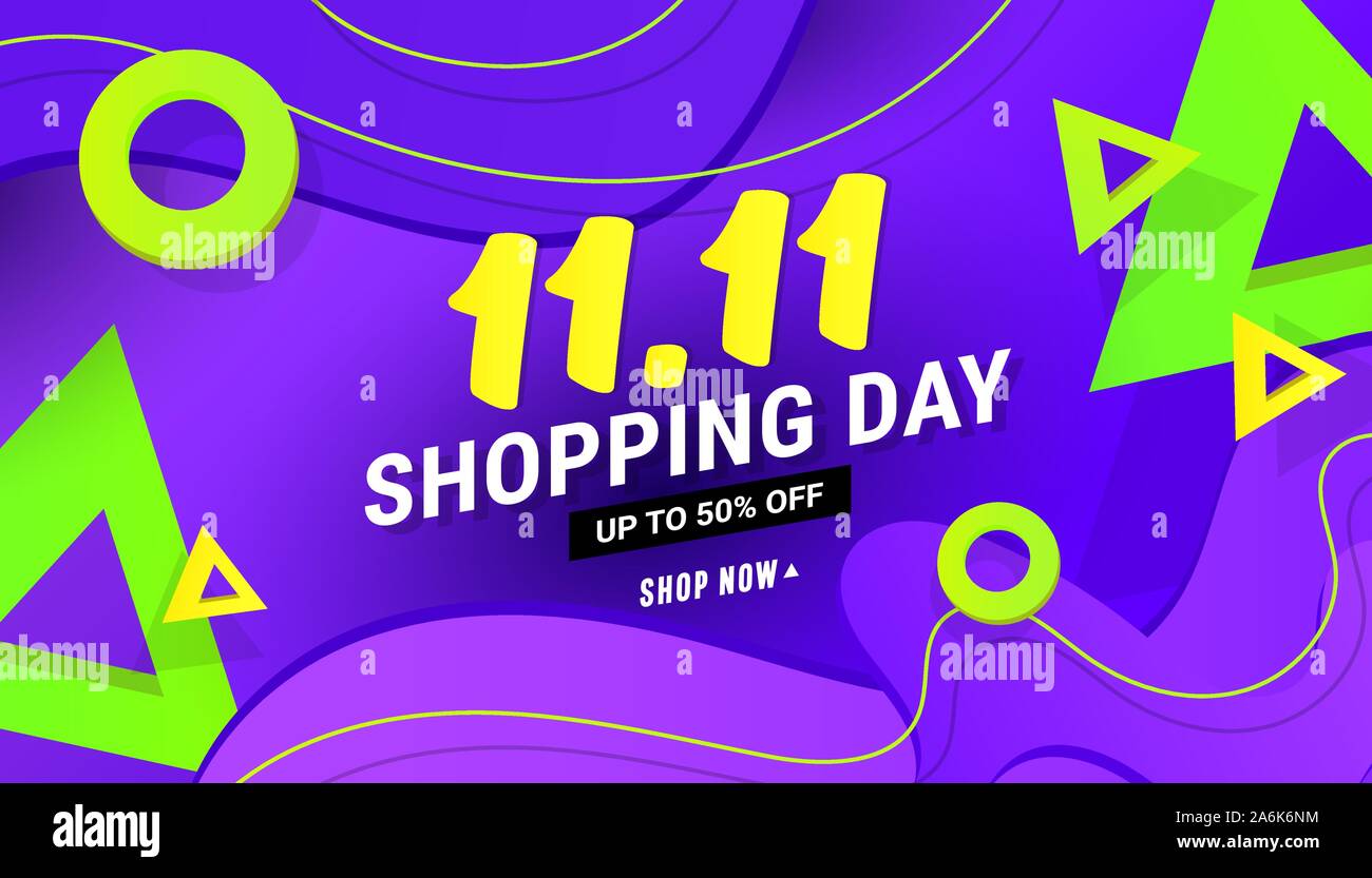11.11 Shopping Tag Verkauf banner Hintergrund mit polygonalen gradient Formen auf blauem Hintergrund für Poster, Karten, Kopfzeilen, Website. Stock Vektor