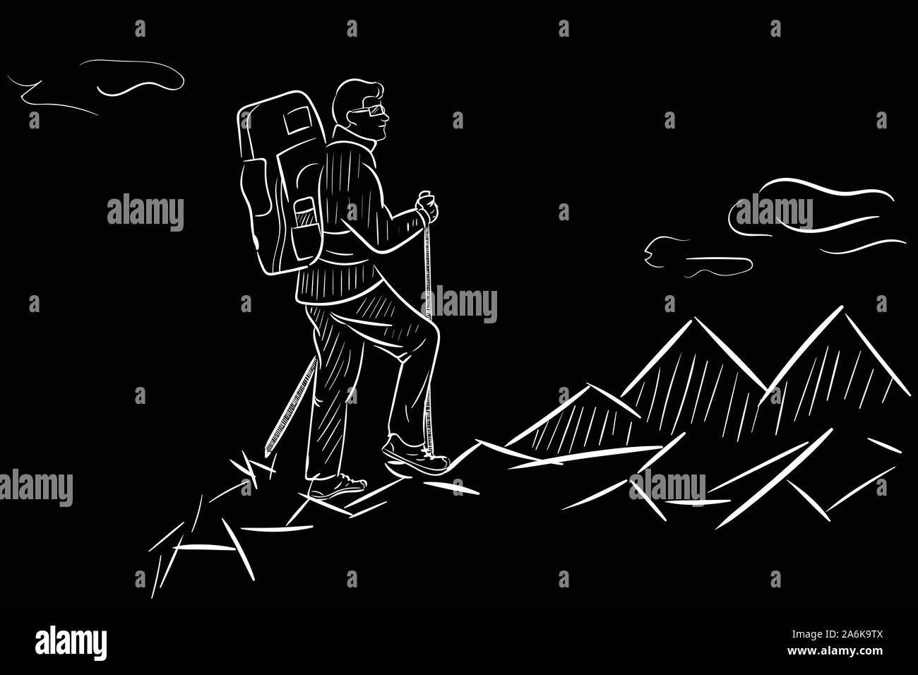 Charakter mit Rucksack wandern eingerückt Stock Vektor