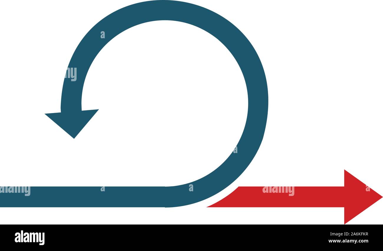 Pfeile geradeaus oder nach vorn und wieder in Rot und Blau. Icon fortsetzen. Betreten und Verlassen. Ost und West Pfeil. U-Turn unterzeichnen. Vektor Stock Vektor