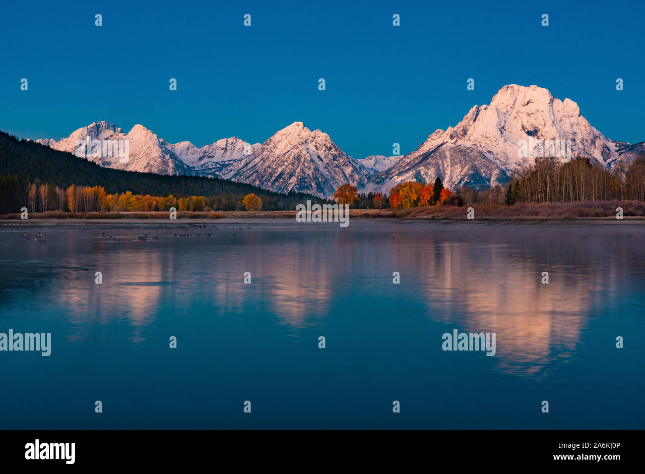 Ehrfurchtgebietenden Oxbow Bend in der Nähe von Jackson, Wyoming Stockfoto