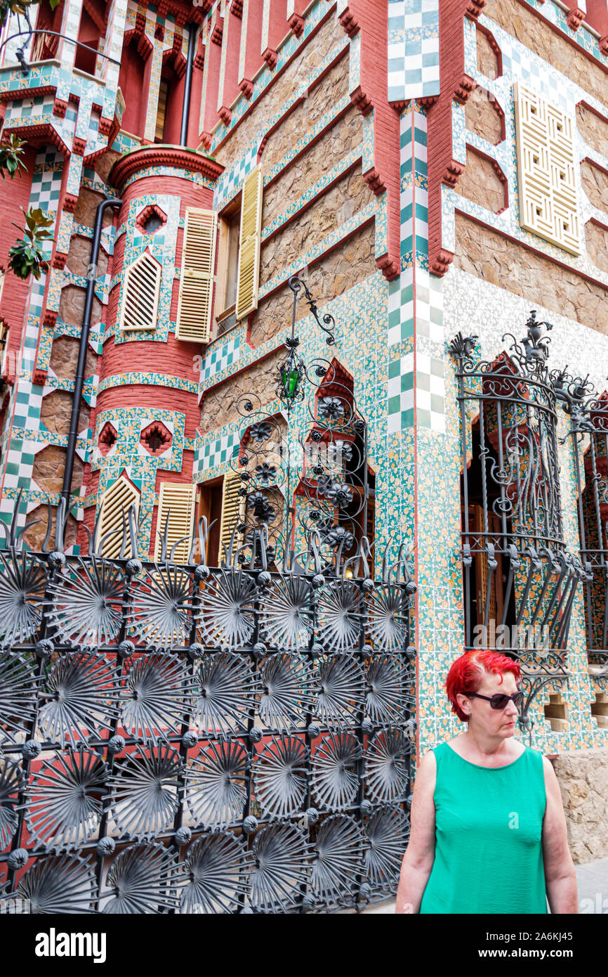 Barcelona Spanien,Katalonien Catalunya,Gracia Nachbarschaft,Casa Vicens,Museum,1885,Antoni Gaudi,Architektur,Katalanische Moderne,UNESCO Weltkulturerbe,Exte Stockfoto