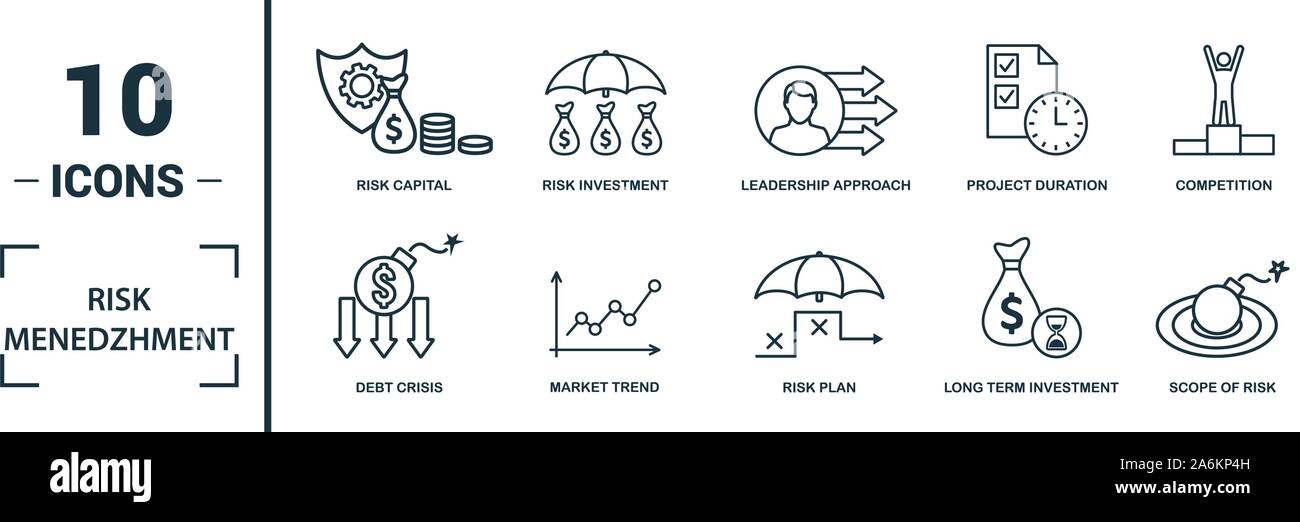 Risk Management Icon Set. Gehören kreative Elemente Risikomanagement ...