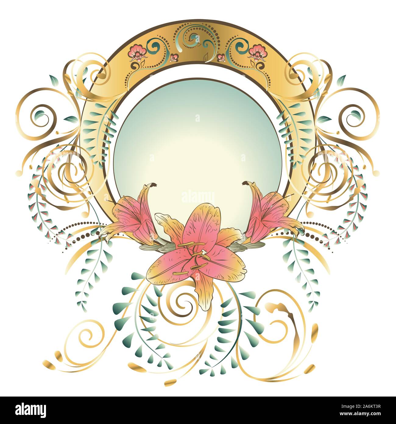 Ornamentalen Blumen Rahmen mit Lily Blumen im Jugendstil Design. Stock Vektor