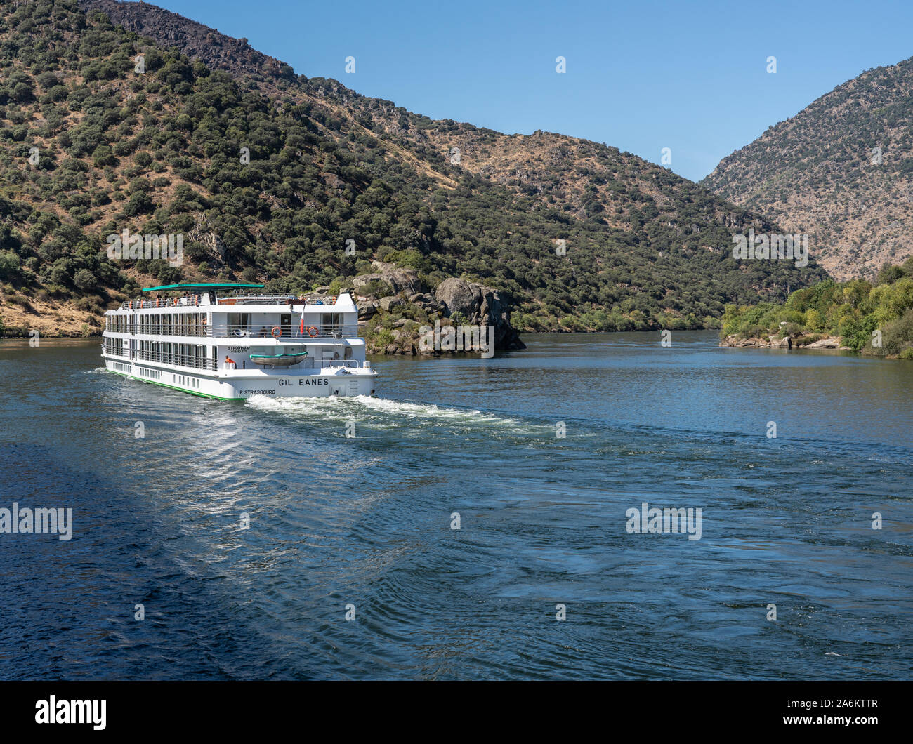 Bracanca, Portugal - 14. August 2019: EIN MS Gil Eanes River Cruise Boot Touren des Douro in Portugal Stockfoto