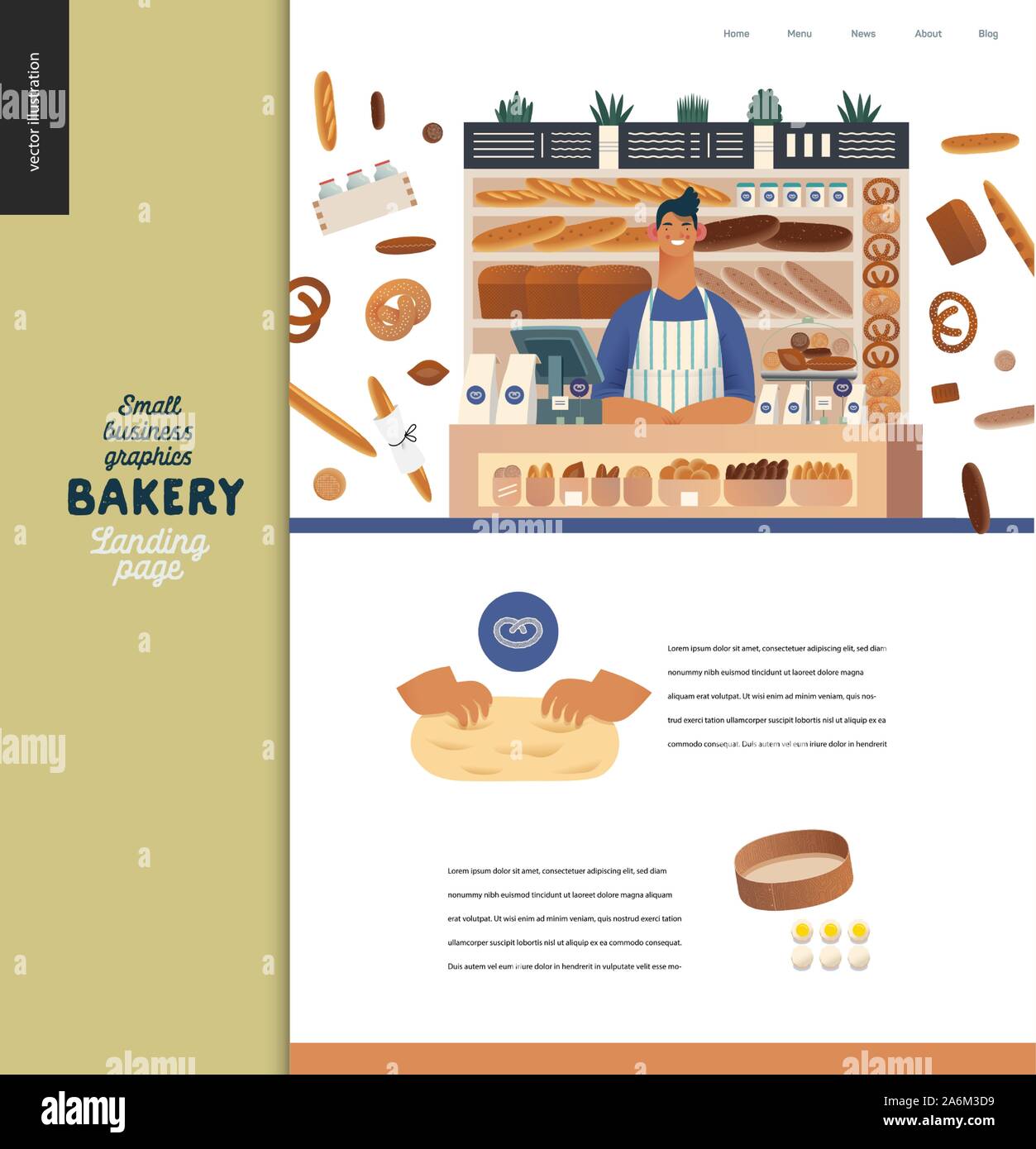 Bäckerei - Small Business Illustrationen - landing page Design vorlage - moderne Wohnung vektor Konzept Abbildung: Brot shop Webseite Design - Anbieter bei t Stock Vektor