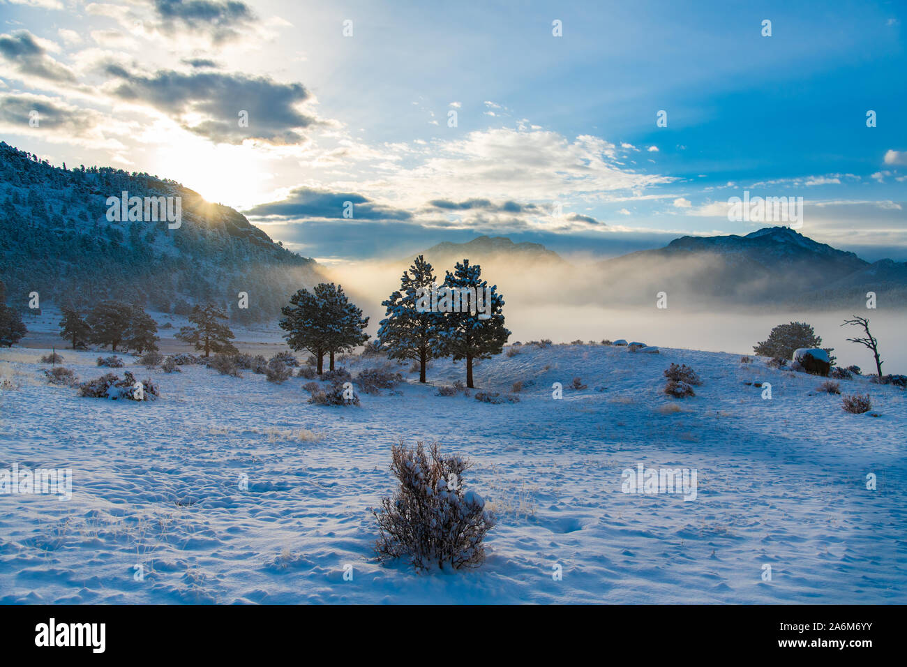 Eine Winterlandschaft im Rocky Mountain National Park Stockfoto