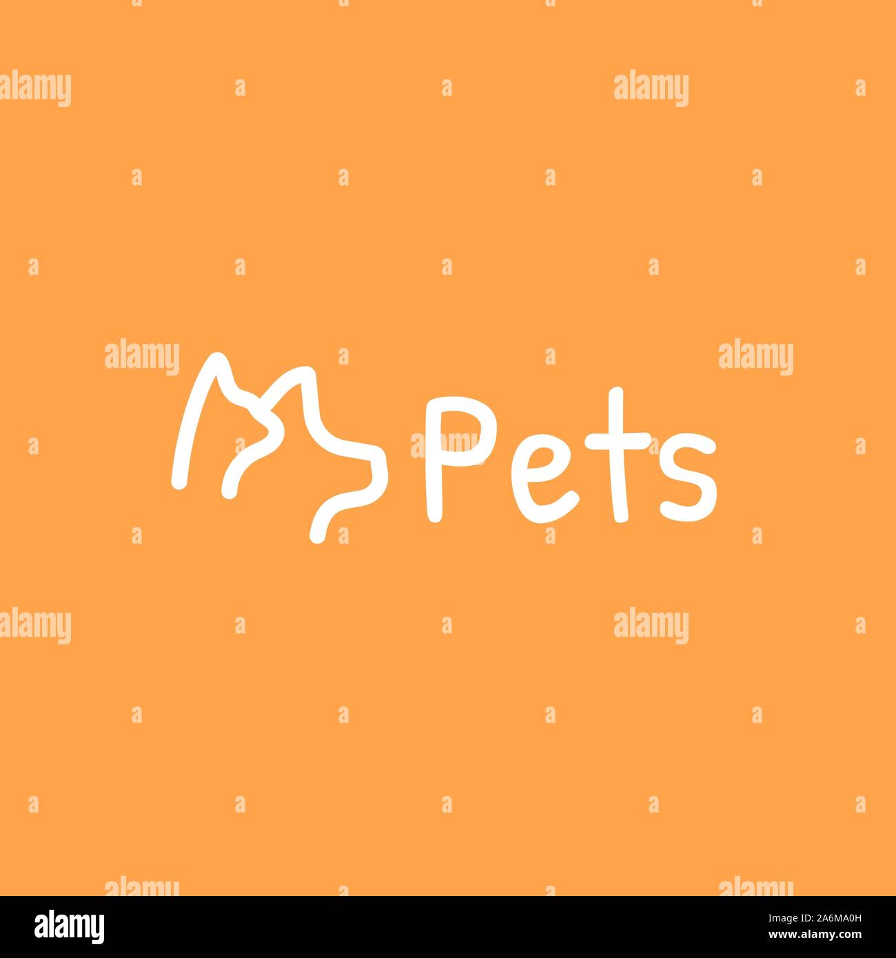 Haustiere übersicht Symbol, Hund und Katze Vector Illustration auf orangem Hintergrund. Stock Vektor