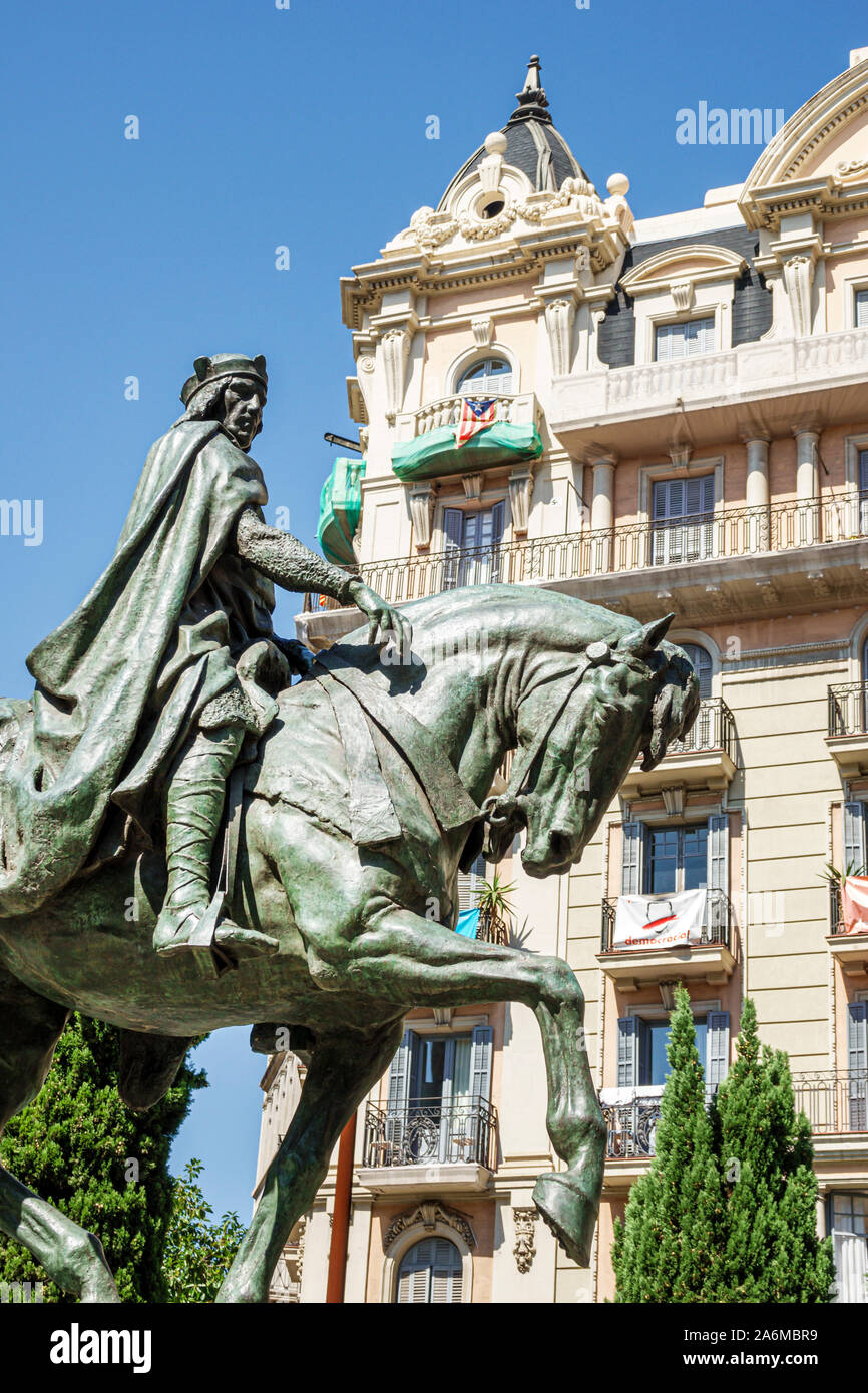 Barcelona Spanien,Katalonien Ciutat Vella,Altstadt,Gotisches Viertel,Plaza Ramon Berenguer III,Reiterstandbild,von Josep Llimona i Bruguera Stockfoto