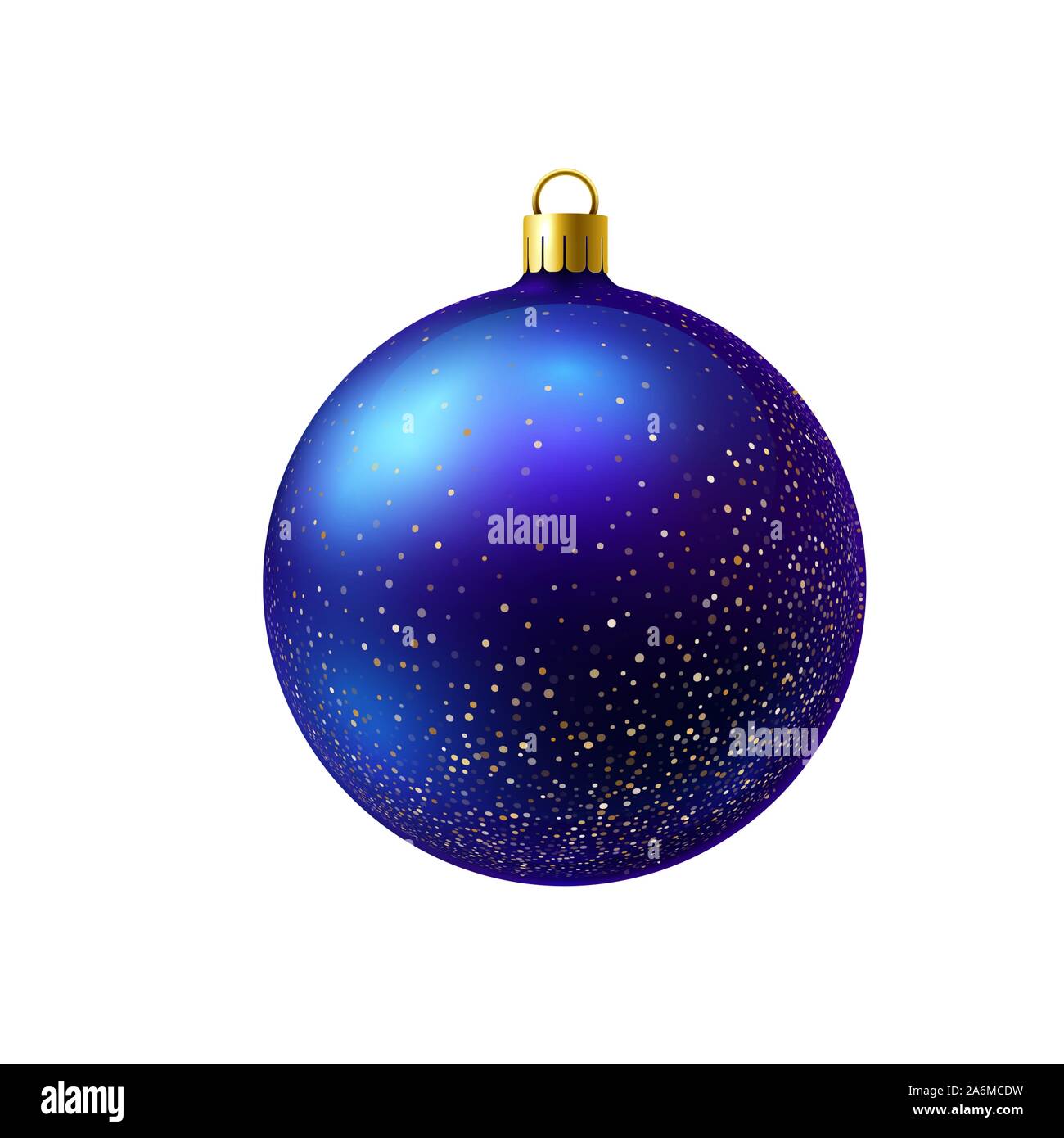 Blue christmas ball mit Gold funkelt auf weißem Hintergrund. Stock Vektor