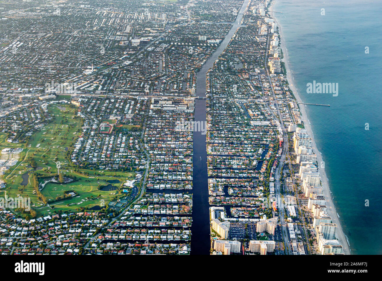 Fort Ft. Lauderdale Florida, Lauderdale by the Sea, Strand, Fensterplatz, Luftaufnahme, Intracoastal, Coral Ridge County Club Golfplatz, Küste, FL190905004 Stockfoto