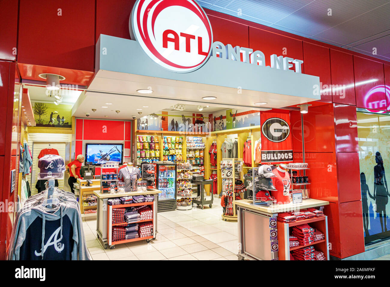 Georgia, Atlanta, Hartsfield-Jackson Atlanta International Airport, Terminal, innen, Atlanta Net, Vordereingang, Souvenirs von Sportmannschaften, lizenzierte Produkte Stockfoto