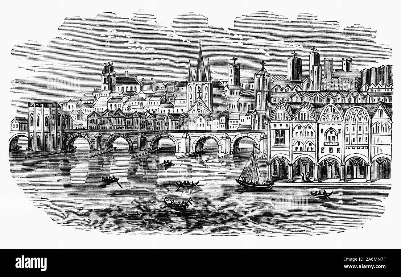 London Bridge und das Custom House, am Nordufer der Themse in der Londoner City, ein Gebäude, das früher für die Erhebung der Zölle verwendet. Ein Custom House hat sich in der Umgebung seit dem 14. Jahrhundert und ein Gebäude auf Ihrer aktuellen Site hat mehrmals wieder aufgebaut worden. Im Januar 1715 ein Brand, der in einem nahe gelegenen Haus begann, die es irreparabel beschädigt, und eine neue, größere Struktur wurde nach Entwürfen von Thomas Ripley gebaut, 'Master-Tischler' in den Vorstand der Zoll, das neue Gebäude hatte jedoch der gleiche Plan als Wren's, und kann wieder in seinen Grundfesten verwendet. Stockfoto