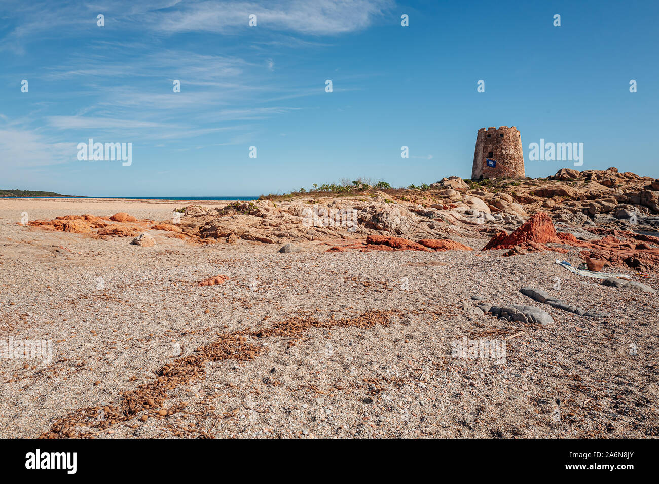 Der wunderschöne Strand von Torre di Bari in Ogliastra, Sardinien Stockfoto