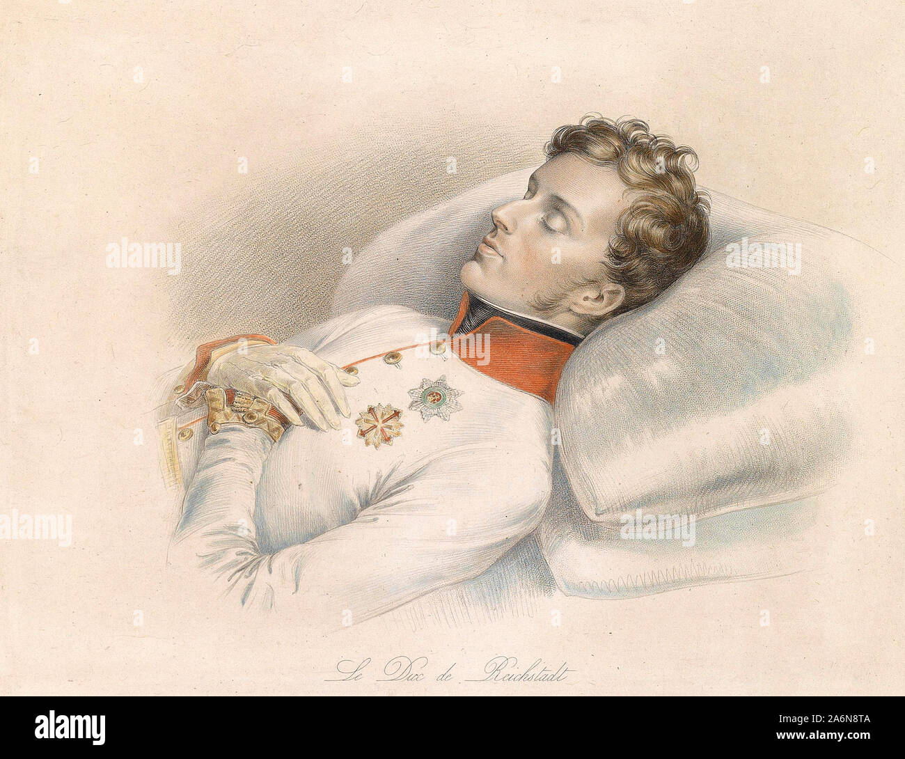 Der Herzog von Reichstadt (Napoleon II, 1832) auf dem Sterbebett - Franz Xaver Stober Stockfoto