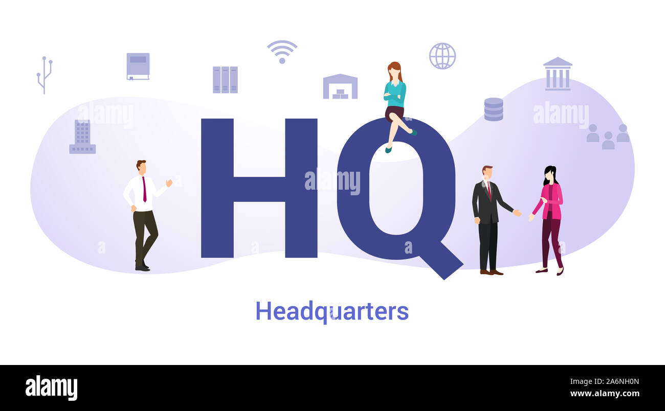 Hq Headquarter Konzept mit großen Word oder Text und Team Menschen mit modernen Flat Style-Vector Illustration Stockfoto