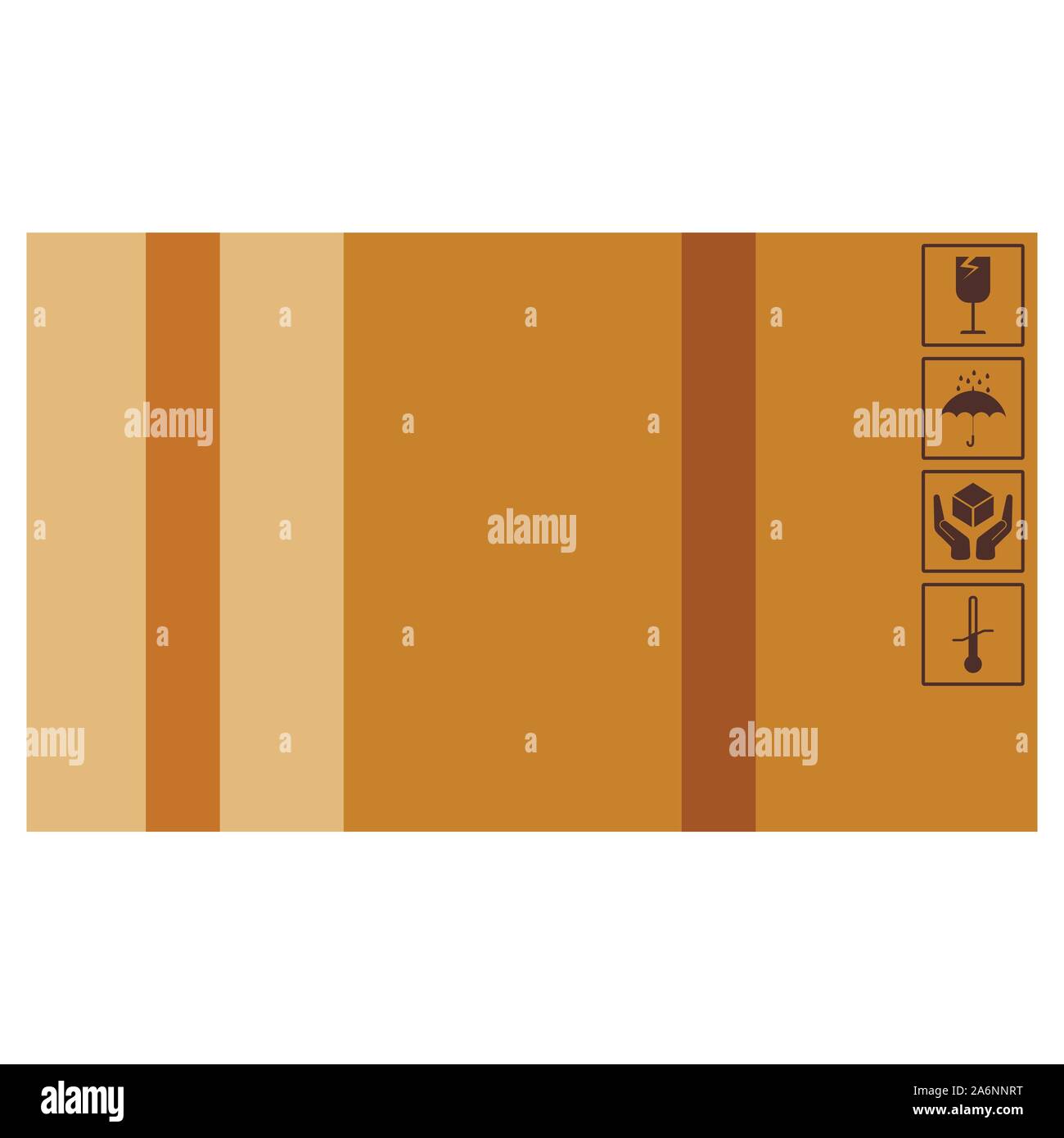 Karton geschlossen, versiegelt mit Klebeband Safe mit Verpackung singt auf weißem Hintergrund. Stock Vektor