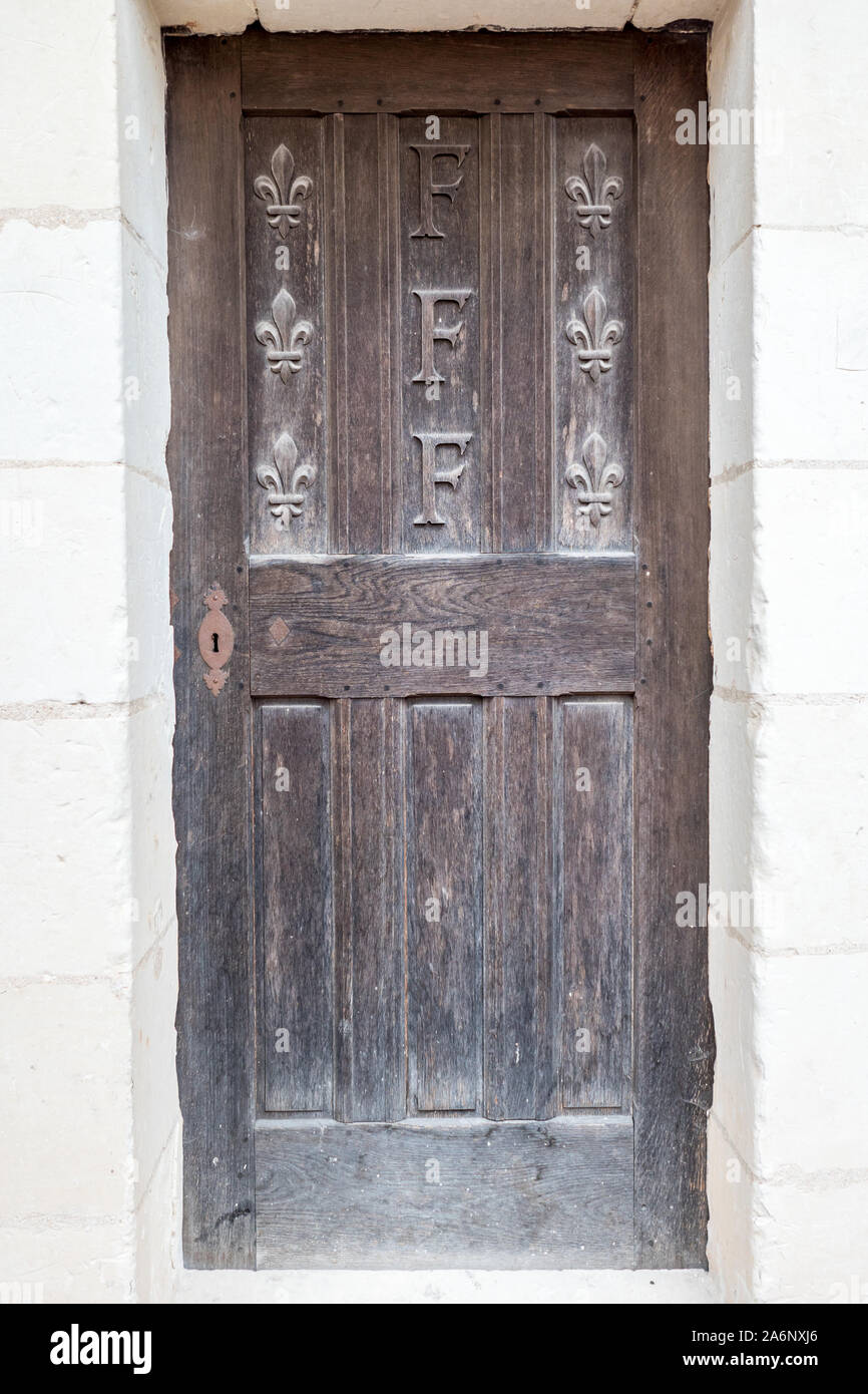 König Francois 1er mittelalterliche Tür in Schloss Chambord, Loire Tal, Frankreich Stockfoto