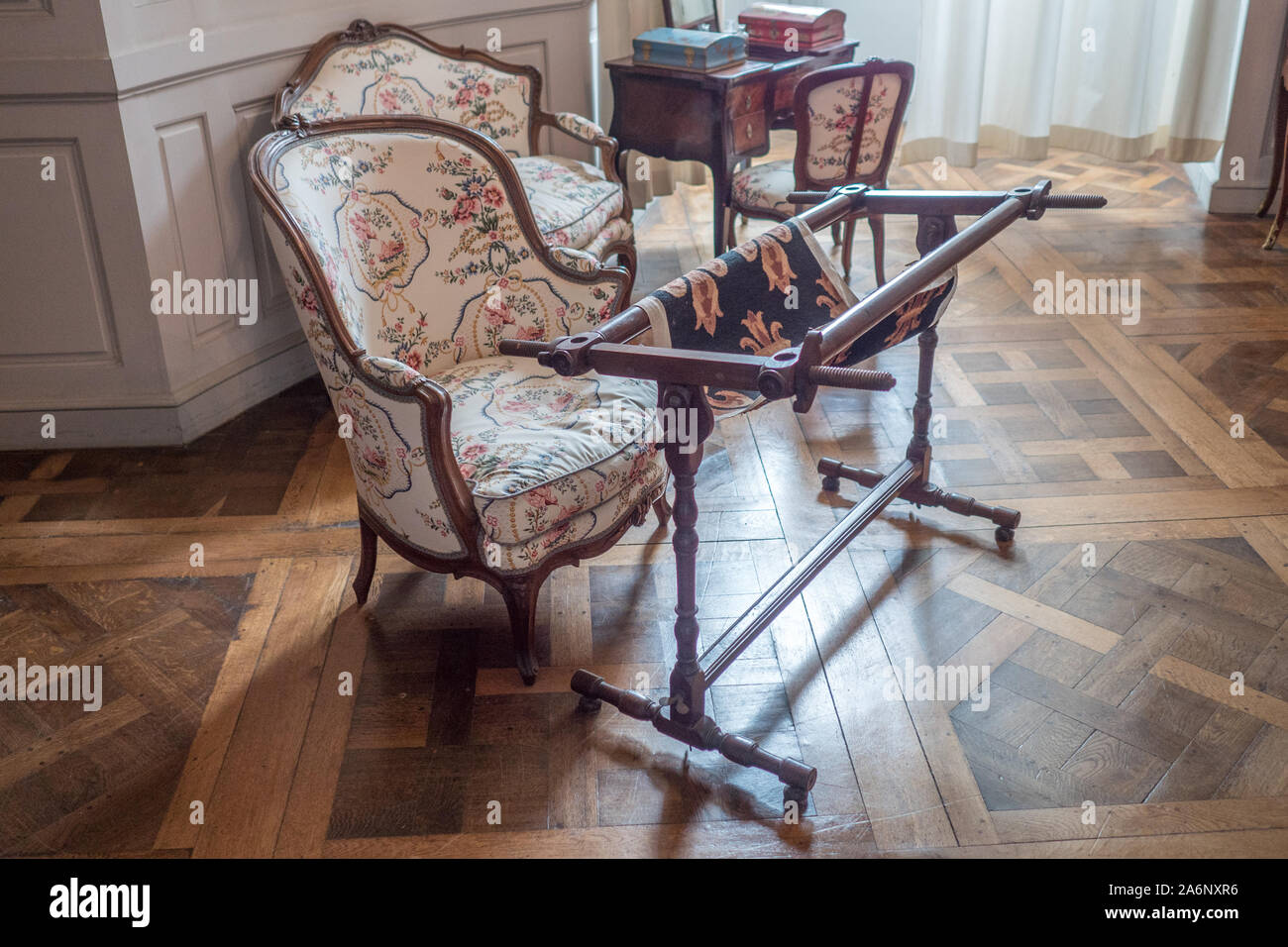 Traditionelle mittelalterliche Webstuhl in Schloss Chambord, Loire Tal, Frankreich Stockfoto