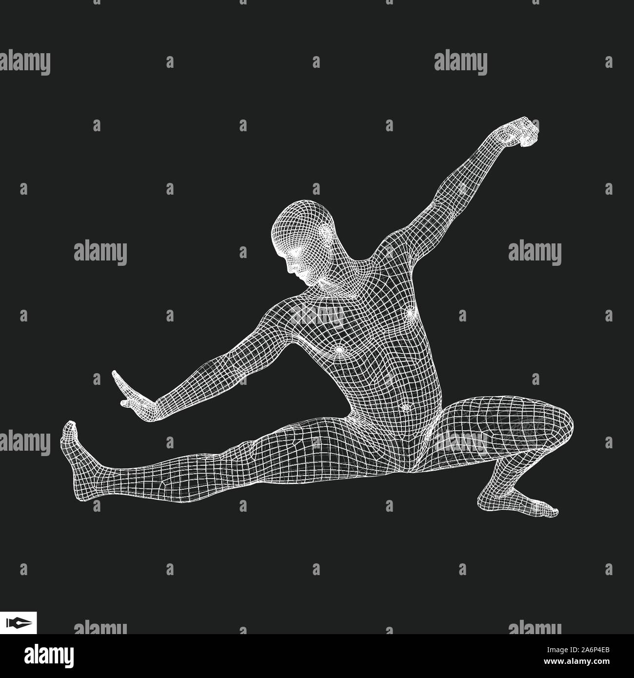 Man Yoga Workout. 3D-Modell des Menschen. Gesunde Lebensweise. Schulungskonzept. Vector Illustration. Stock Vektor