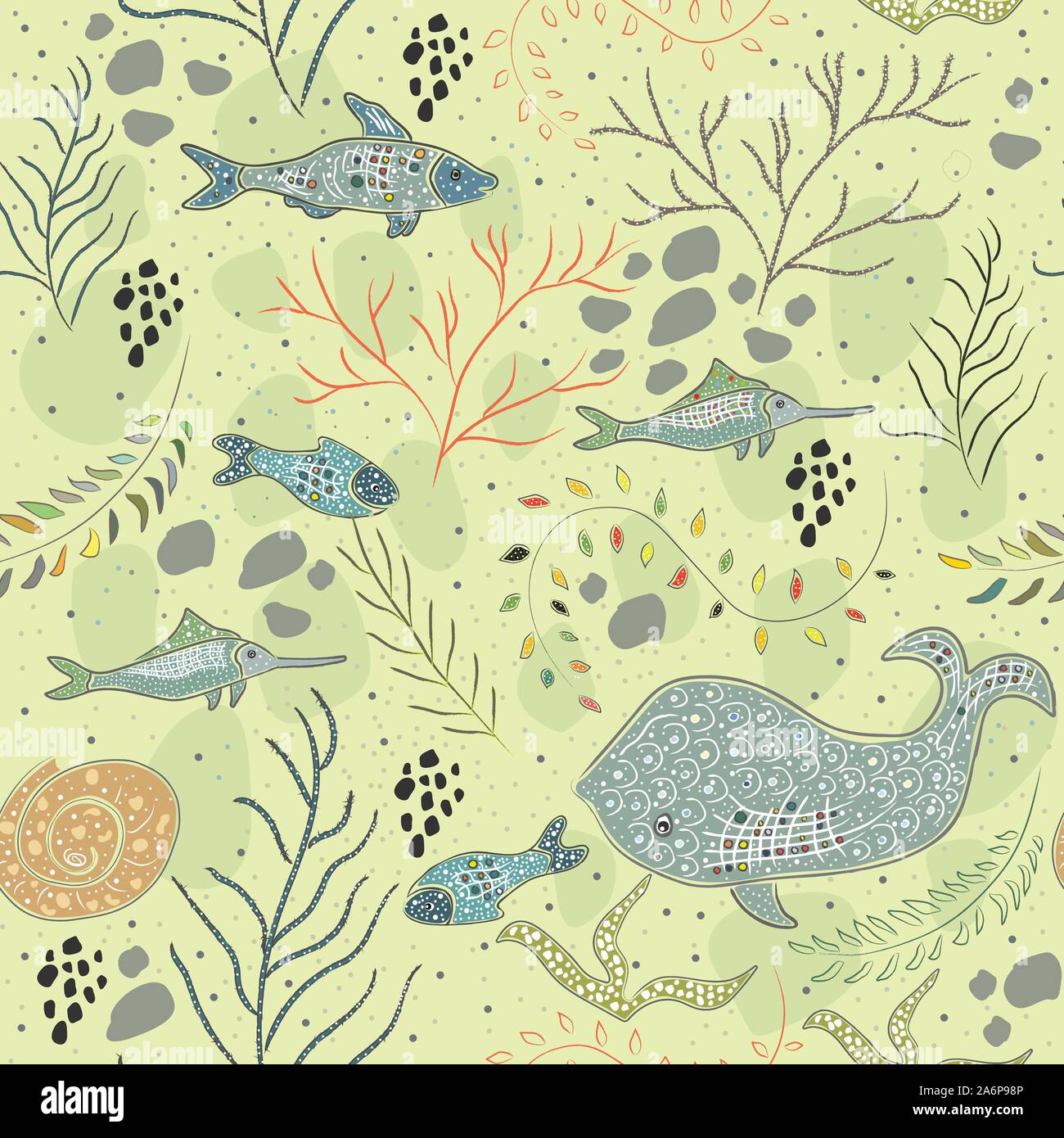 Hand gezeichneten Unterwasserwelt. Vector Illustration Stock Vektor