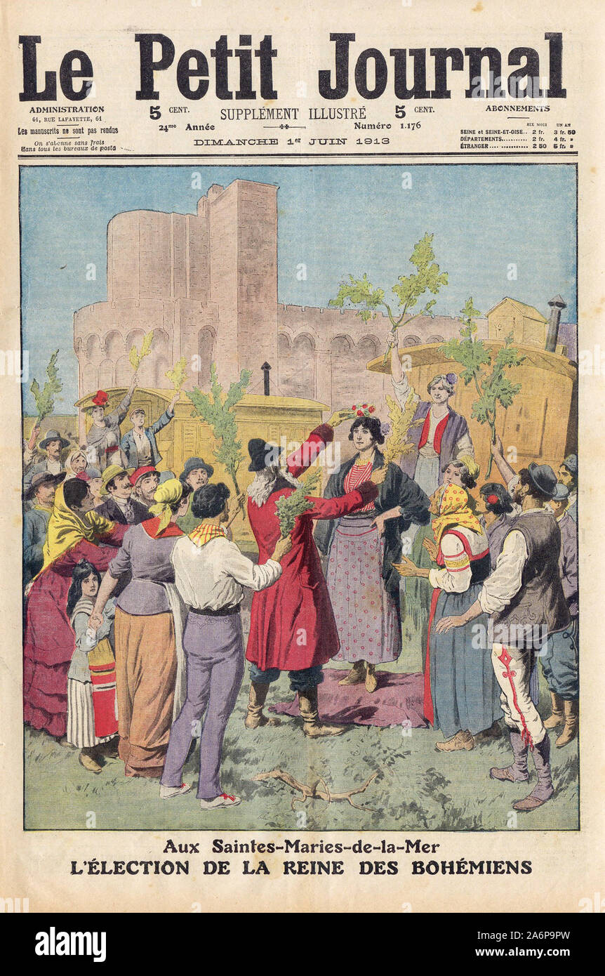 Aux Saintes-Maries-de-la-Mer L'ÉLECTION DE LA REINE DES BOHÉMIENS - In "Le Petit Journal" Französische illustrierte Zeitung - 1913 Stockfoto