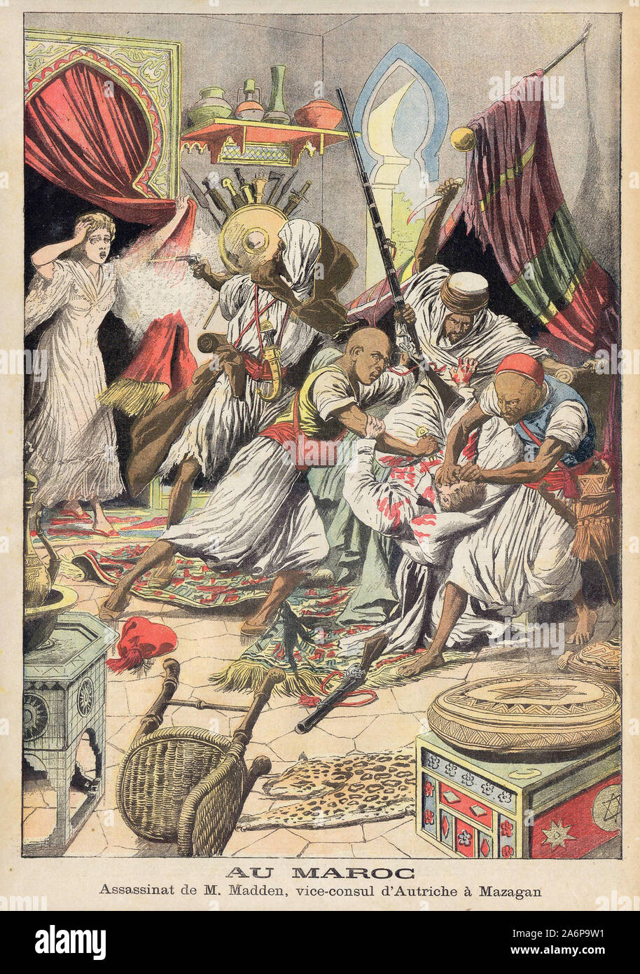 Au Maroc: Assassinat de M. Madden, Stellvertretender Generalkonsul d'Autriche à Mazagan - In Marokko: Ermordung von Herrn Madden, Vice-Consul Österreichs im Mazagan - In "Le Petit Journal" illustrierte Zeitung - Stockfoto