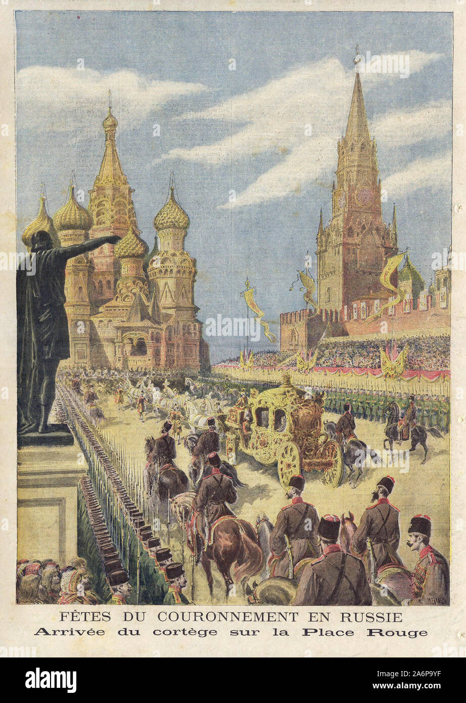 FÊTES LE COURONNEMENT DE RUSSIE - Arrivée Le cortège sur la Place Rouge - RUSSISCHE CORONAY FESTIVALS - Ankunft der Prozession auf dem Roten Platz - In "Le Petit Journal" illustrierte Zeitung - Stockfoto