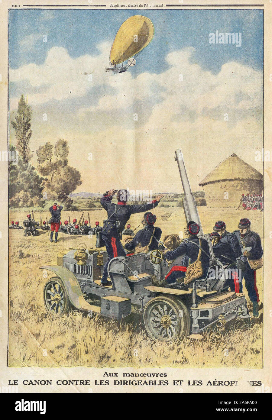 Aux-Manöver LE CANON CONTRE LES DIRIGEABLES ET LES FLUGZEUGE - In "Le Petit Journal" illustrierte Zeitung - Stockfoto