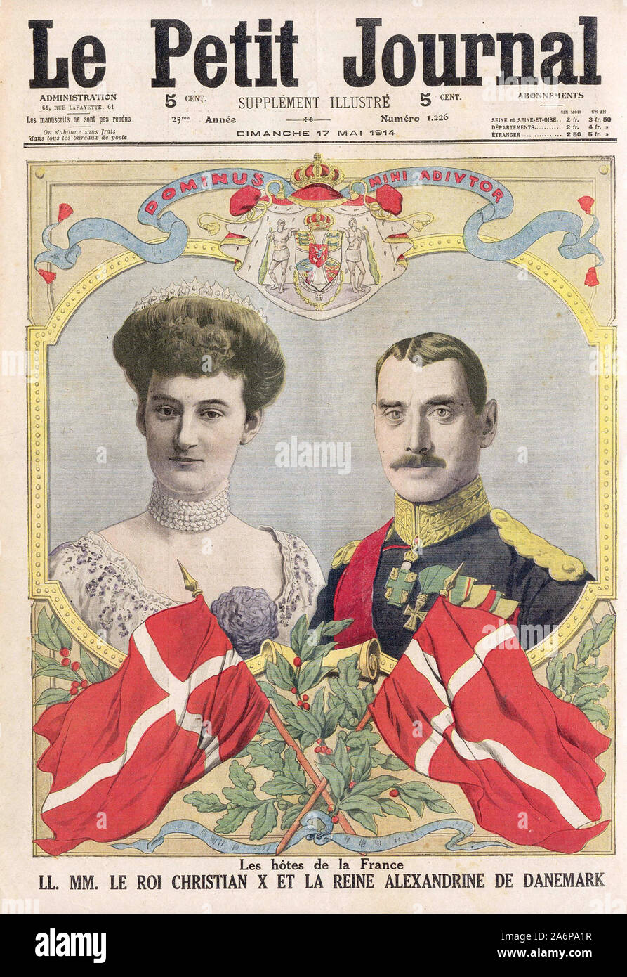 Les Hôtes de la France: MM.LE CHRISTIAN X ET LA REINE ALEXANDRINE DE DANEMARK - In "Le Petit Journal" illustrierte Zeitung - 1914 Stockfoto
