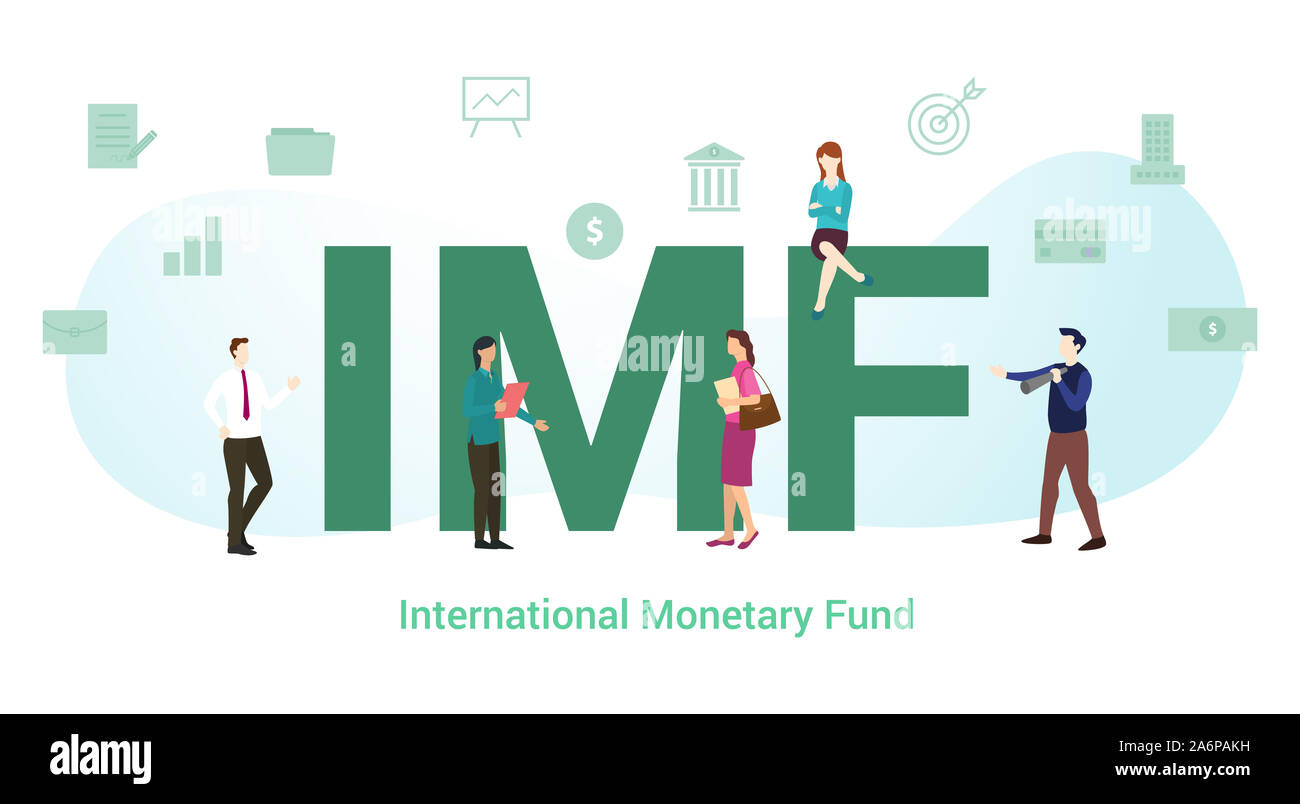 Iwf Internationaler Währungsfonds Konzept mit großen Word oder Text und Team Menschen mit modernen Flat Style-Vector Illustration Stockfoto