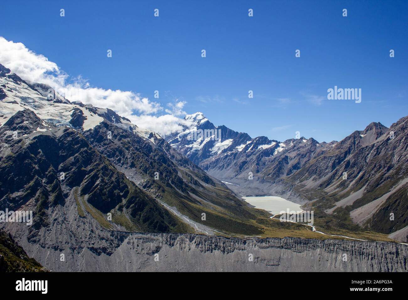 Gletscher des Mount Cook, Aoraki Mt Cook Nationalpark Southern Alps mountain South Island, Neuseeland Stockfoto