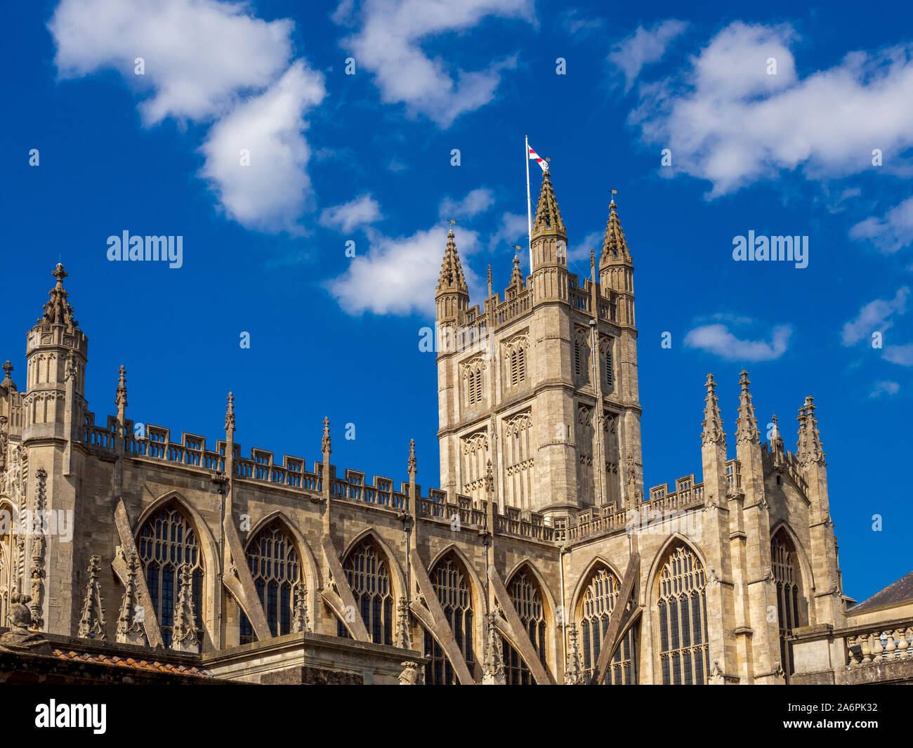 Die Abtei von Bath, eine Pfarrkirche von der Kirche von England und der ehemaligen Benediktinerkloster in Bath, Somerset, England. Stockfoto